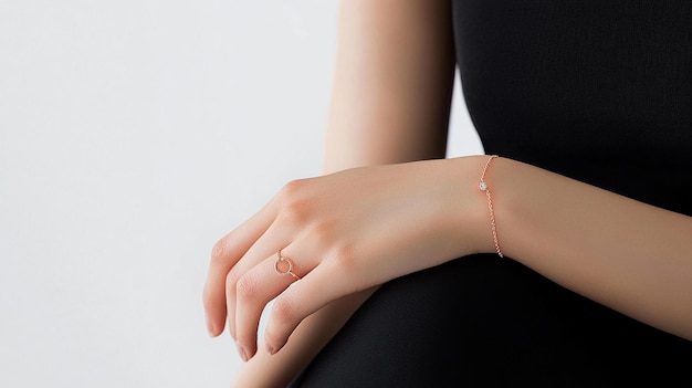 Photo photograph of a hand with a bracelet in a minimalist style on the wrist there is an elegant rose