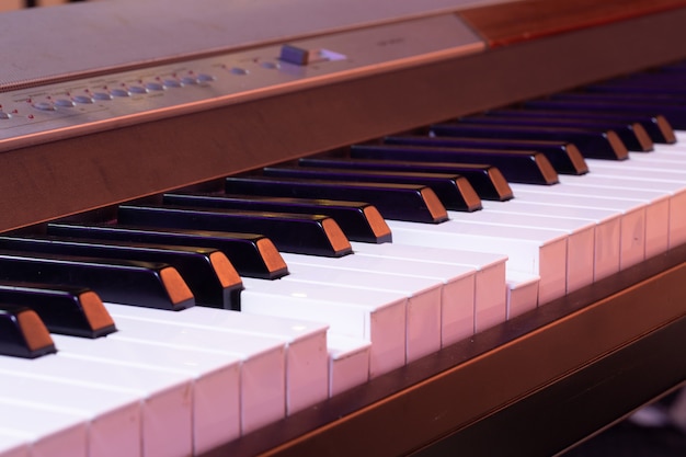 Piano keys close up.