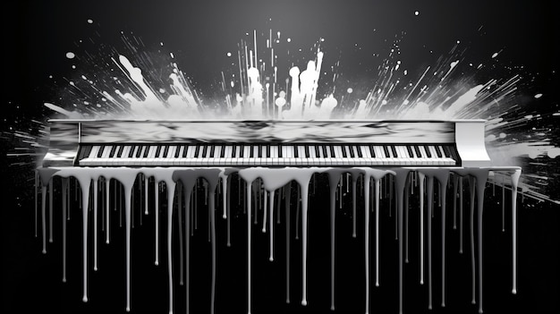 Piano Keys with Notes and Drips on the Wall