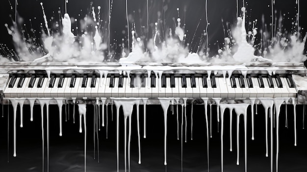 Piano Keys with Notes and Drips on the Wall