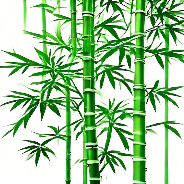 a picture of bamboo with green leaves and a white background