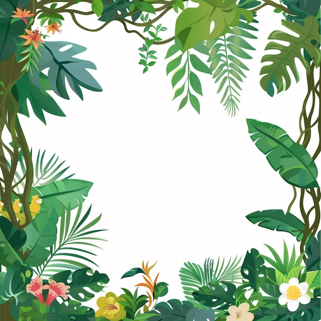 Photo a picture of a frame with tropical plants and flowers generative ai