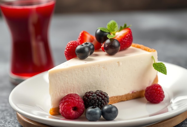 Photo a piece of cheesecake with berries and berries on a plate