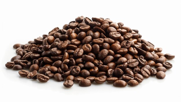 a pile of coffee beans on a white background