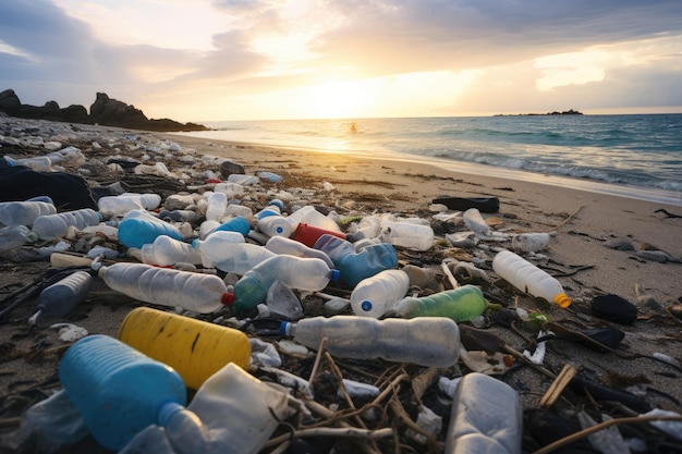 A pile of garbage near the seashore