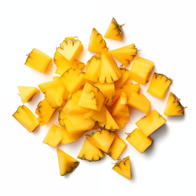 Pineapple Chunks Spread On White Background Isolated For Healthy Eating