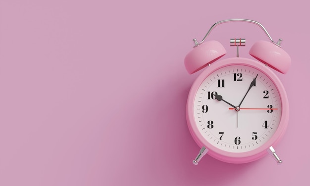 Pink alarm clock on right corner pink color background