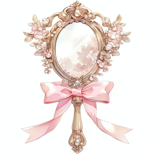 pink anime watercolor hand mirror