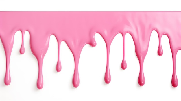 Photo pink liquid dripping in a row on a white background