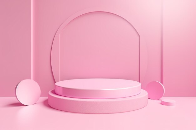 Pink modern architectural podium stage stand for product placement 3d render AI Generated