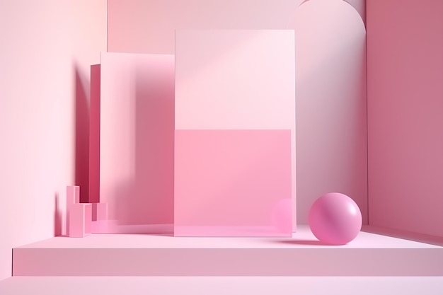 Pink modern architectural podium stage stand for product placement 3d render AI Generated