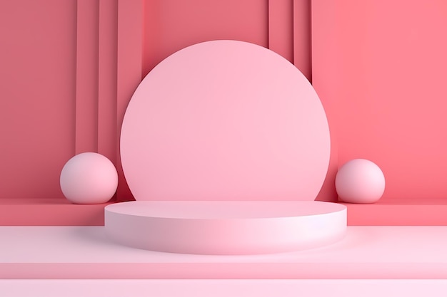 Pink modern architectural podium stage stand for product placement 3d render AI Generated