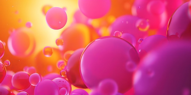 Pink and orange bubbles floating in a gradient background