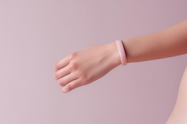 Photo a pink silicone bracelet with a pink band on the wrist.