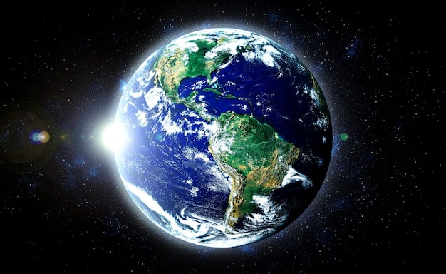 Planet earth globe view from space showing realistic earth surface and world map