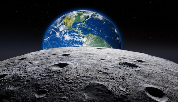 Photo planet earth seen from moon ai generated