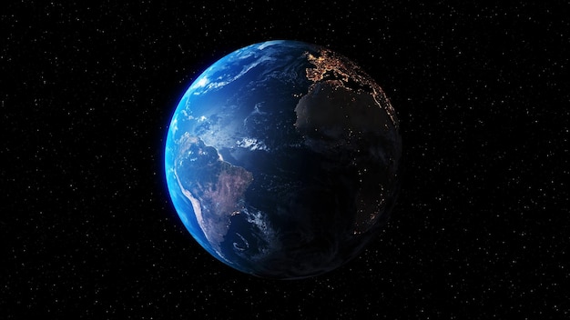 Planet earth with realistic geography surface and orbital 3D cloud atmosphere
