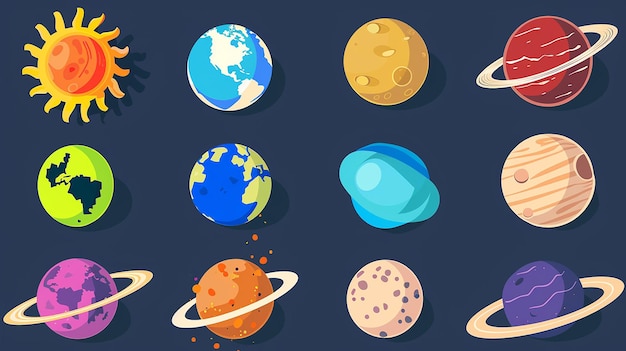 Photo planet solar system icons flat style planets collection