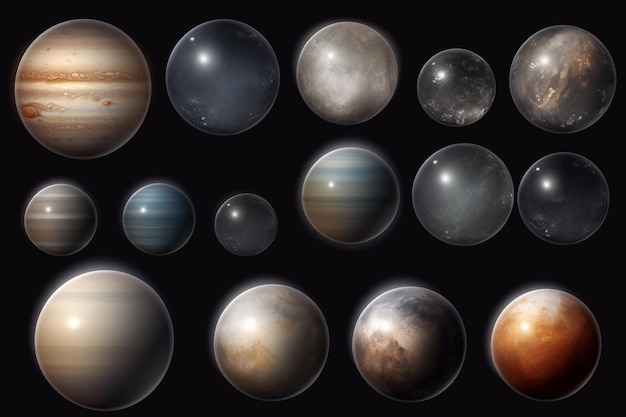 Photo planets realistic transparent set