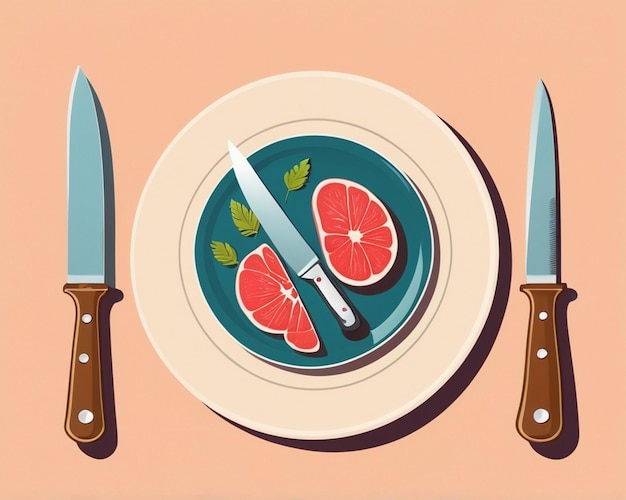 Photo a plate with a knife and a plate with a bunch of knives on it ai generated