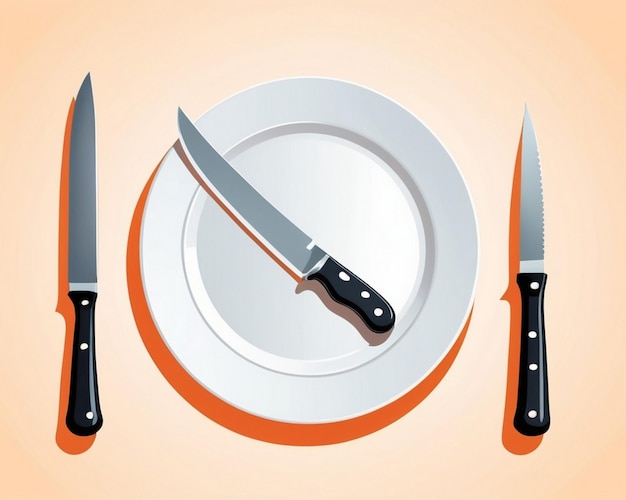 Photo a plate with a knife and a plate with a bunch of knives on it ai generated