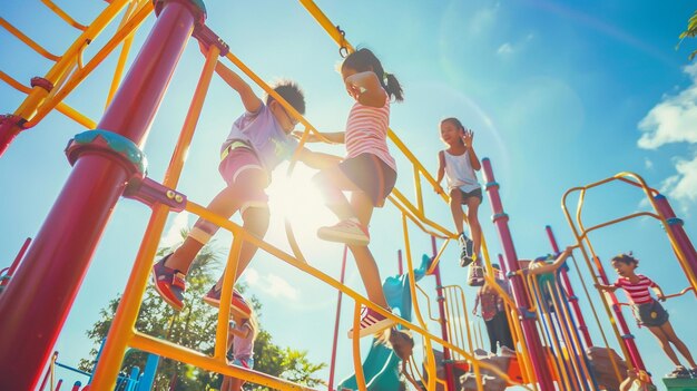 Playful Children Enjoying Outdoor Playground Activities