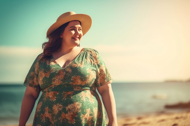 Plus size woman dress beach Fat woman Generate Ai