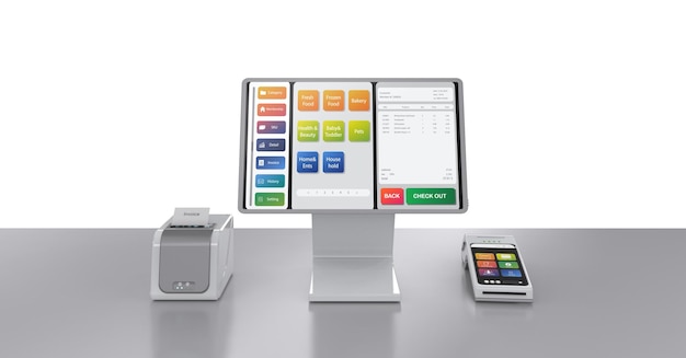 Photo point of sale system or cash register machine on desk