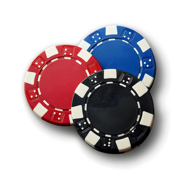 Photo poker chips isolated on white background text area