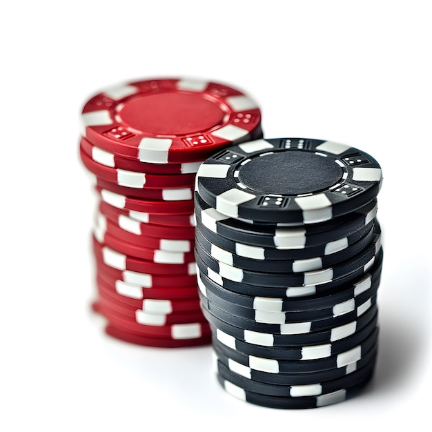 Photo poker chips isolated on white background text area