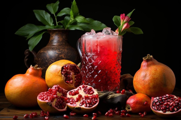 Pomegranate Juice with Lemon and Peach Pomegranate juice image photography