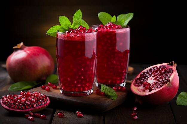 Pomegranate Juice with Vibrant Green Mint Leaves Pomegranate juice image photography