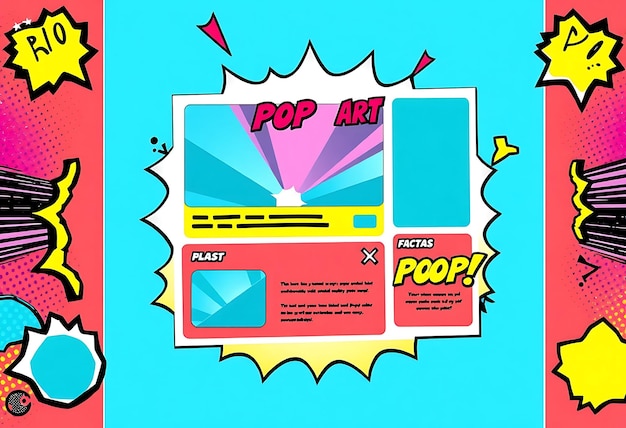 Photo pop art layout for a vibrant streamer with bright colors pop art creative game interfaceel