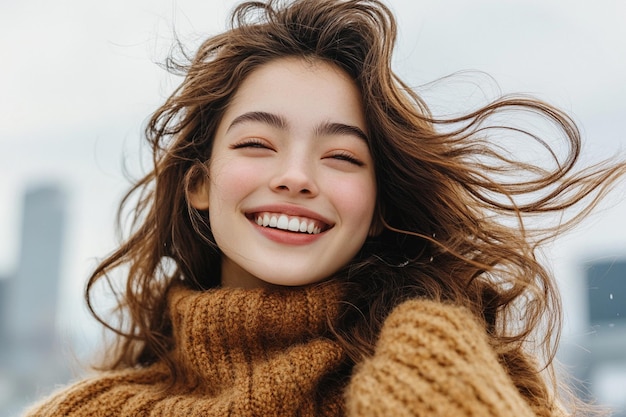 Photo portrait of a beautiful woman smiling