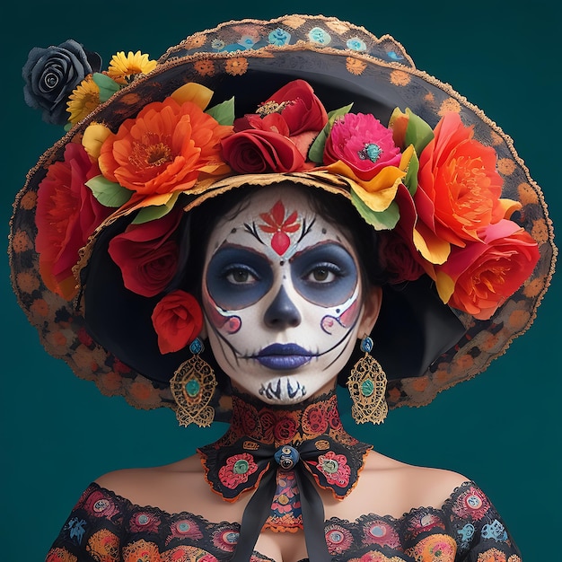 Portrait of a woman wearing day of the dead Ai Generate