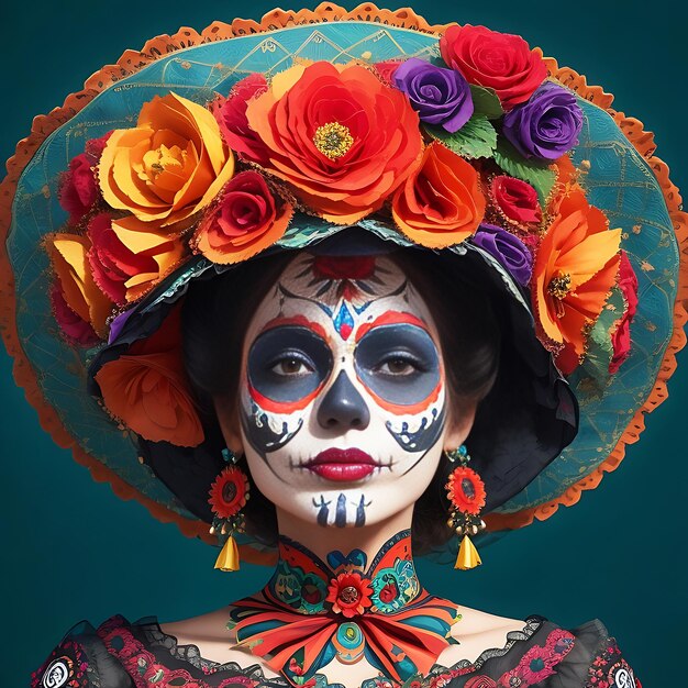 Portrait of a woman wearing day of the dead Ai Generate