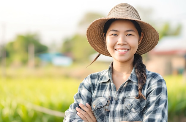 Photo portrait of a young asian woman on a farm