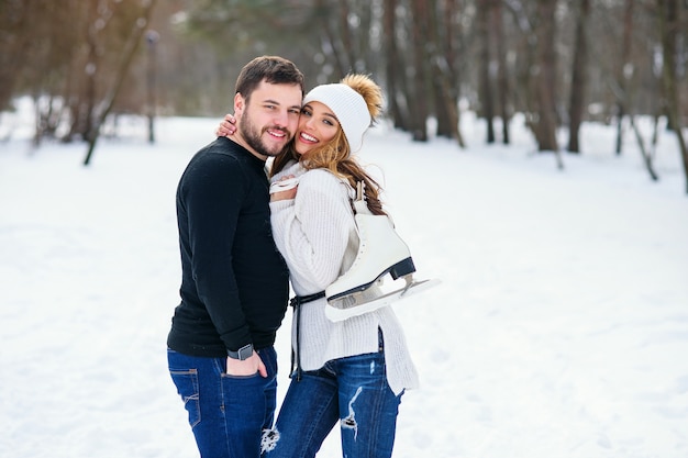 Portrait of a young couple in the park