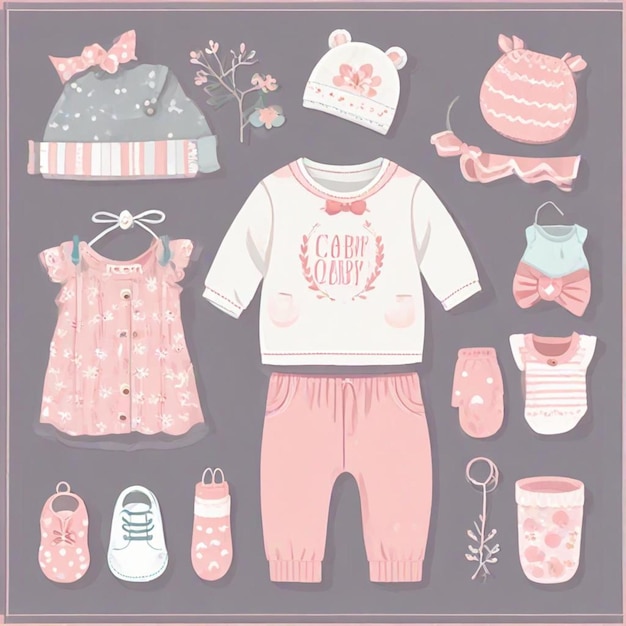 Photo a poster of a baby clothes and a sweater with a label that says  can be seen on it