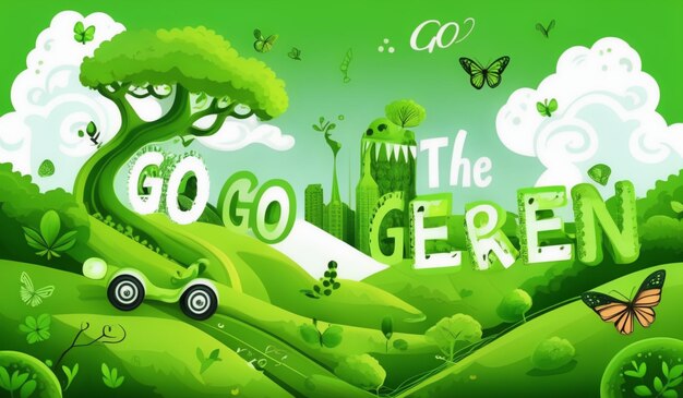 Photo a poster for go go go go garden with a green background