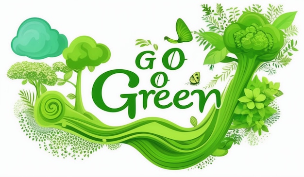 Photo a poster for go green with a green background and a green tree