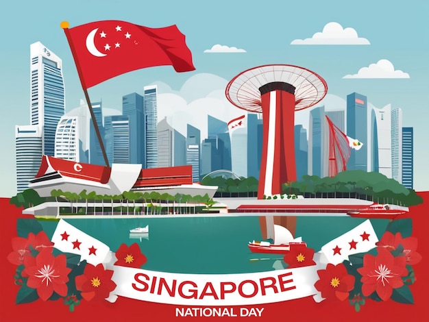Photo a poster for a national day with a banner that says quot singapore national day quot