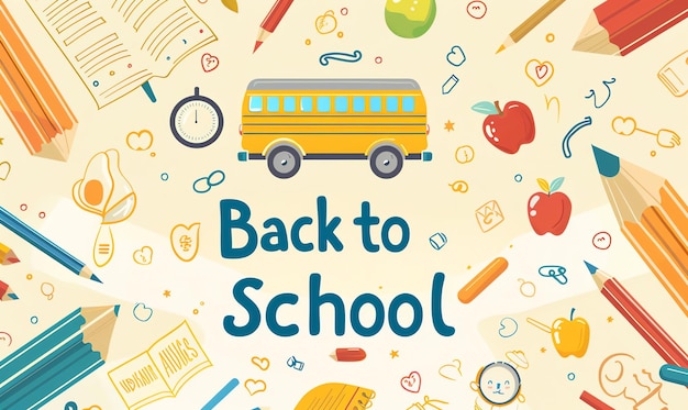 Photo a poster of a school bus with the words back to school