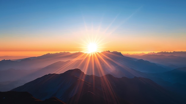 Photo a powerful image of a sunrise over a serene mountain range symbolizing new beginnings and hope