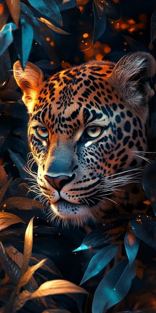 A powerful jaguar emerges from lush green foliage Its striking features shine amidst the shadows of the jungle This vivid illustration captures wildlife in stunning detail AI