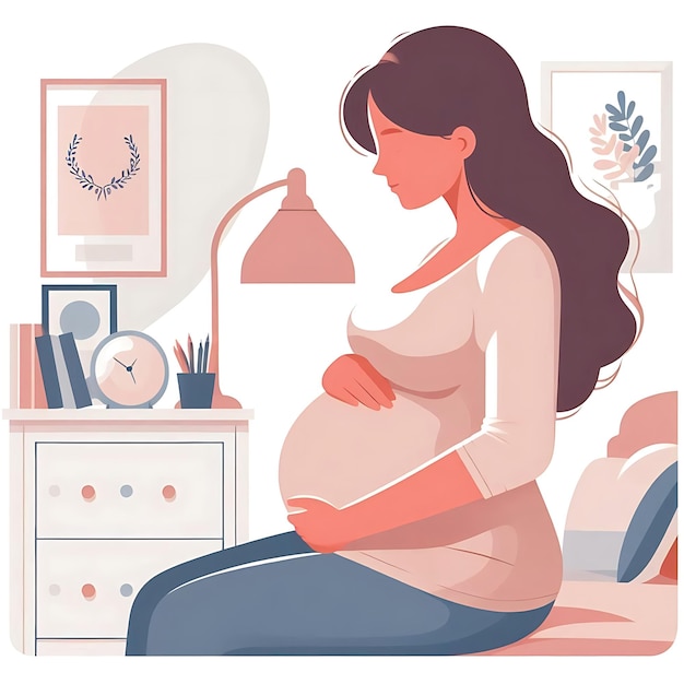 Photo pregnant woman flat style illustration white background isolated pastel colors postcard mother