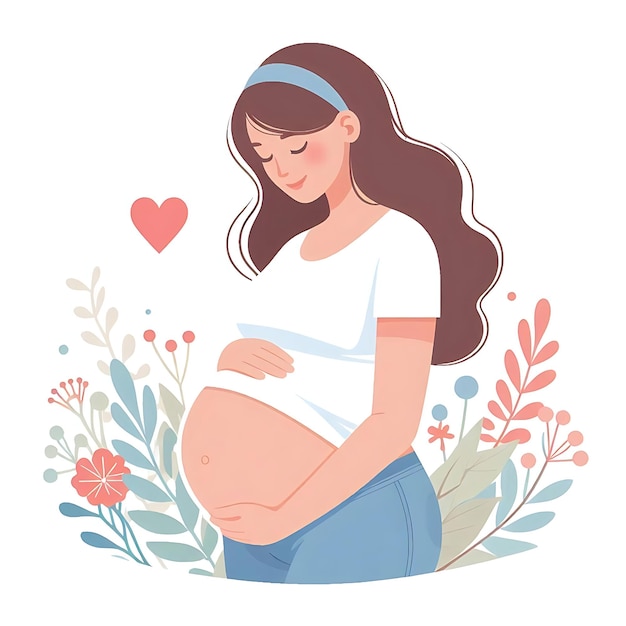 Photo pregnant woman flat style illustration white background isolated pastel colors postcard mother