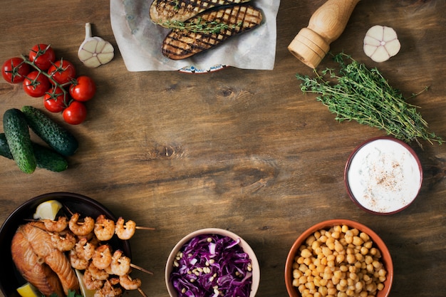 Photo prepared seafood and ingredients for cooking