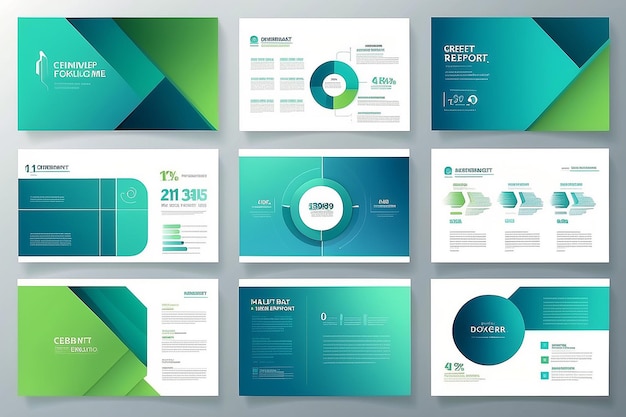 Photo presentation and slide layout template design blue and green gradient geometric background