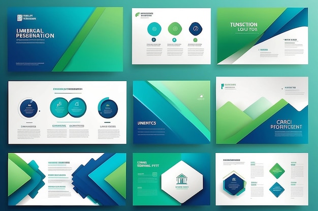 Photo presentation and slide layout template design blue and green gradient geometric background